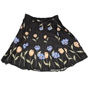Vintage‎ Young Scene Women's Small Black Pastel Tulip Floral A Line Skater Skirt